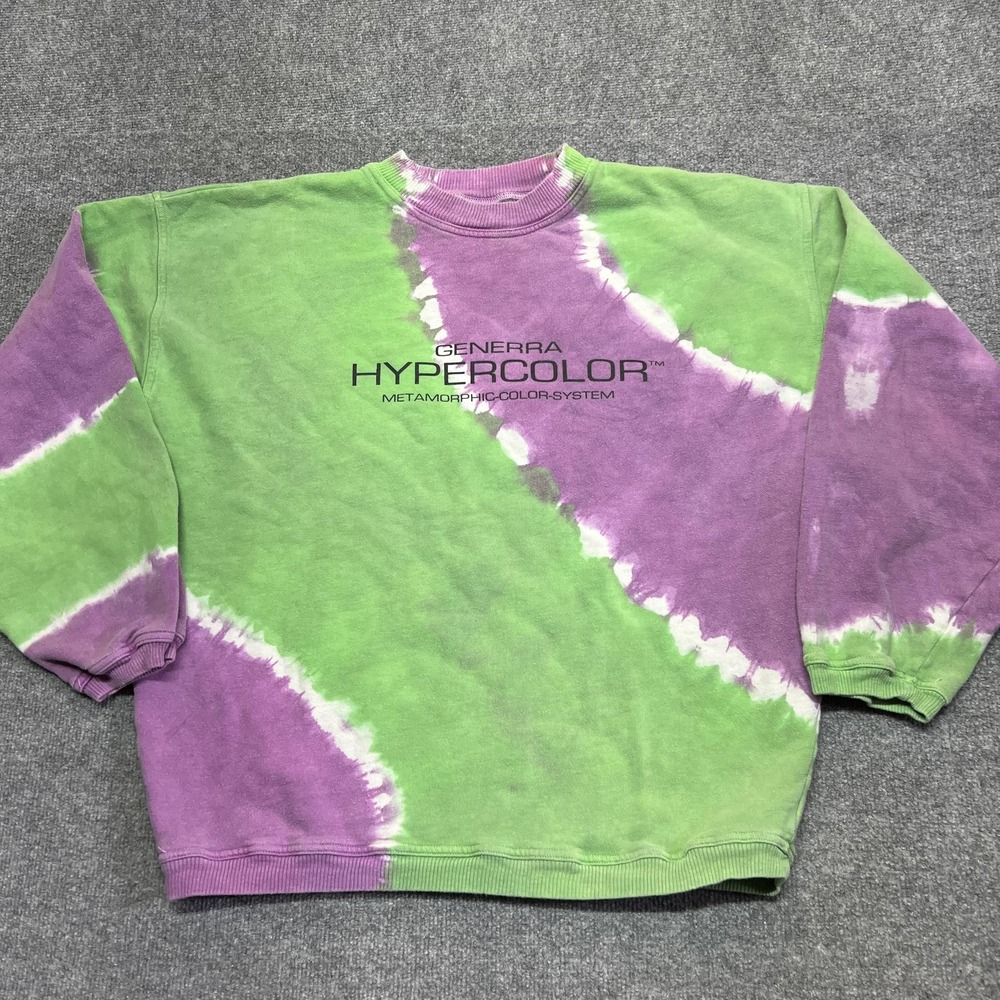 Vintage Generra Hypercolor Sweatshirt Men XL Green Purple Fleece Tie Dye Graphic